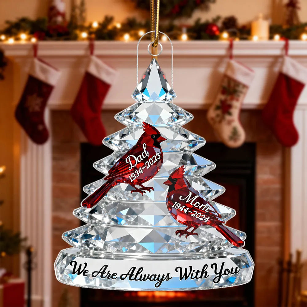Acrylic Ornament Crystal-Style Tree with Red Cardinals, We Are Always With You Sympathy Gift for Family