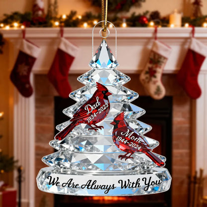Acrylic Ornament Crystal-Style Tree with Red Cardinals, We Are Always With You Sympathy Gift for Family