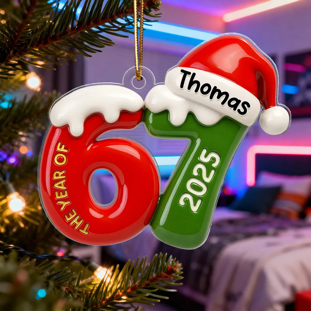 Personalized Christmas Ornament with Santa Hat, Fun Number Design for Teens and Grandkids