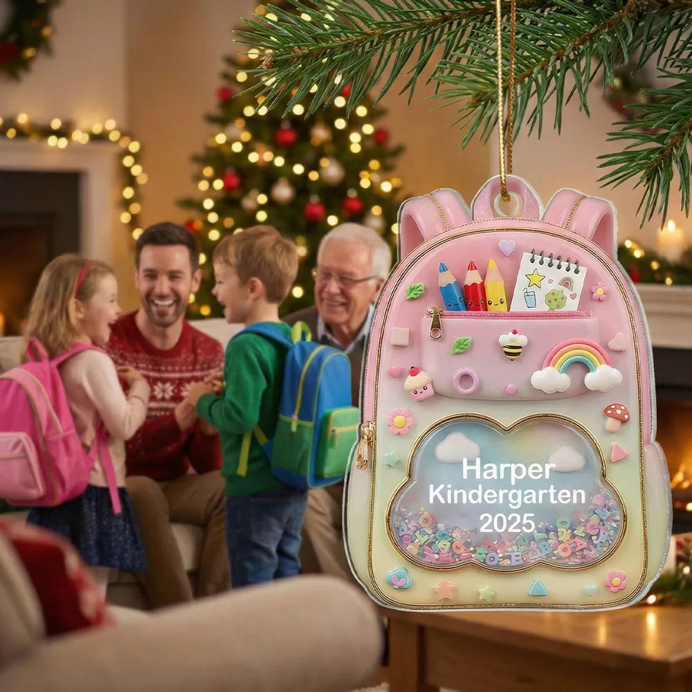 Personalized Acrylic Backpack Ornament for Kids – Cute School-Themed Holiday Gift