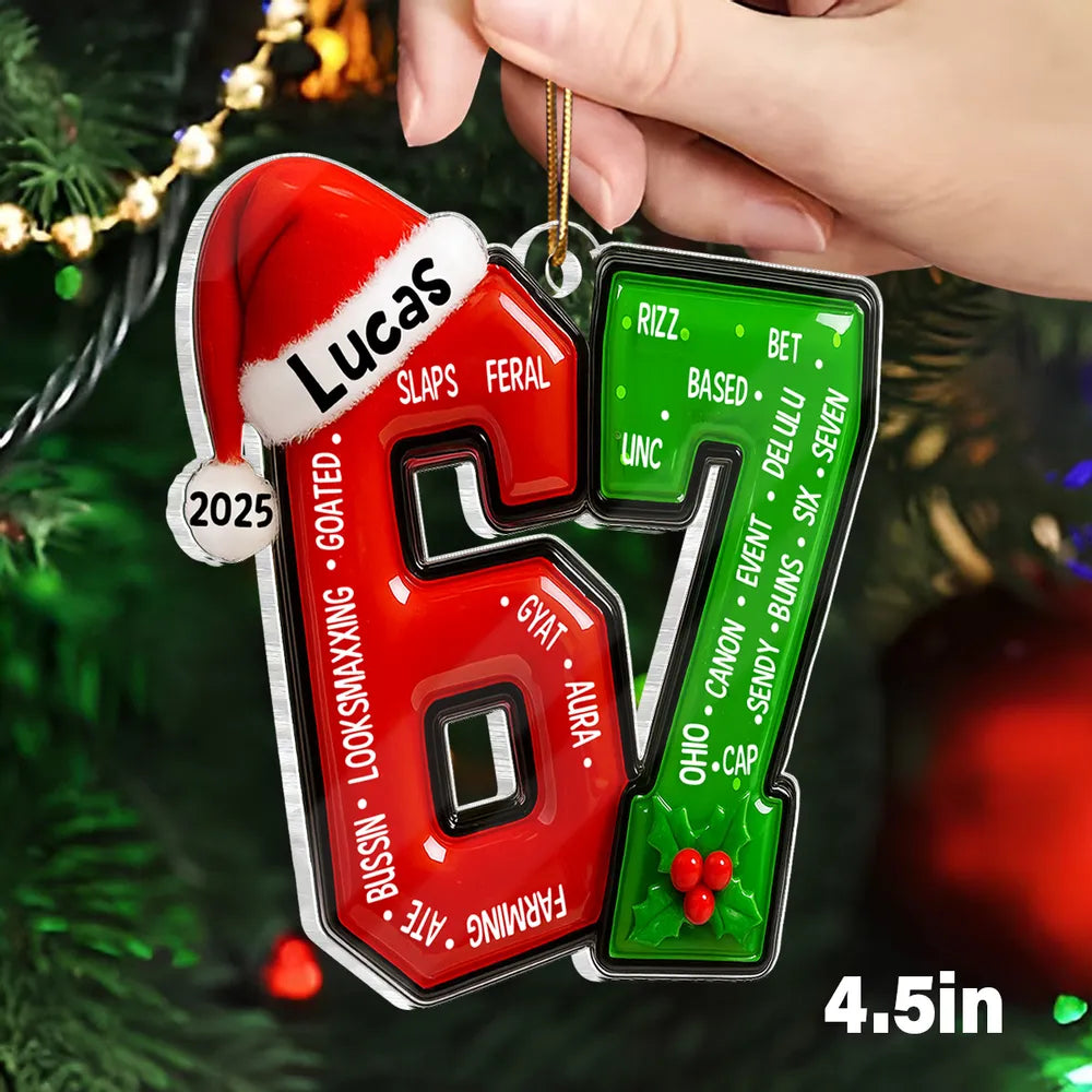 Personalized Acrylic Ornament With Santa Hat Number Design – Teen Slang Christmas Tree Decor – Fun Unique Gift For Teens Or Grandkids