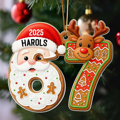 Custom Teen 6 7 Acrylic Ornament with Santa Claus & Reindeer, Funny Gen Z Christmas Tree Keepsake, Unique Gift for Kids