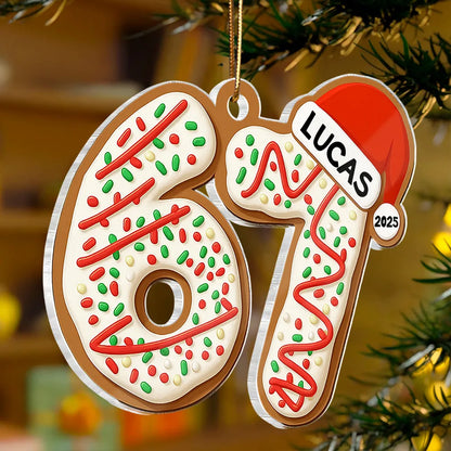 Personalized Acrylic Ornament 67 Cookie Design with Santa Hat – Custom Teen Gift for Christmas Tree & Festive Decor