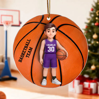 Sport-Themed Acrylic Ornament, Cute Cartoon Boy & Girl, Ready to Hang on Christmas Tree, Creative Gift for Young Athlete