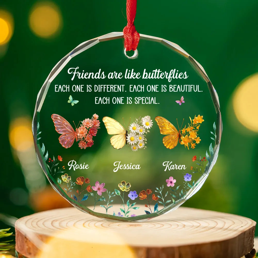 Personalized Crystal Ornament With Butterfly Friends Quote, Unique Creative Gift For Friends