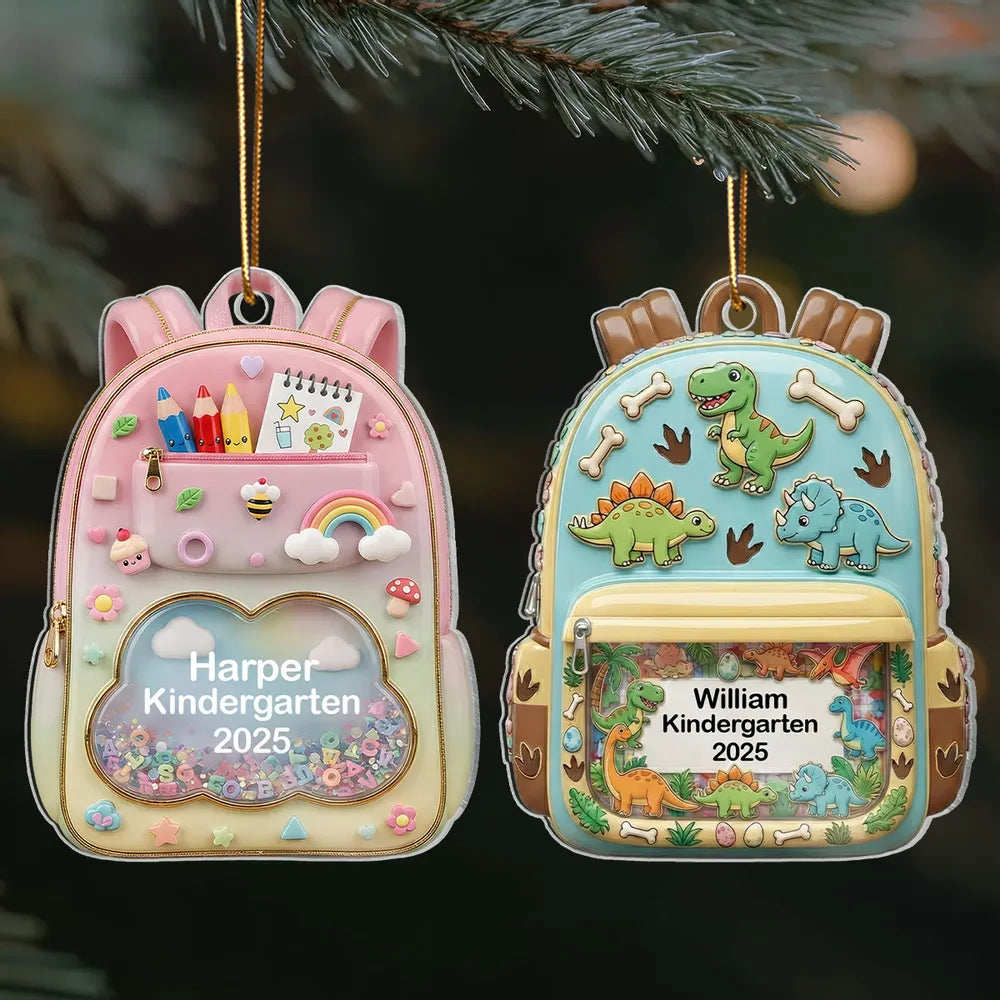 Personalized Acrylic Backpack Ornament for Kids – Cute School-Themed Holiday Gift