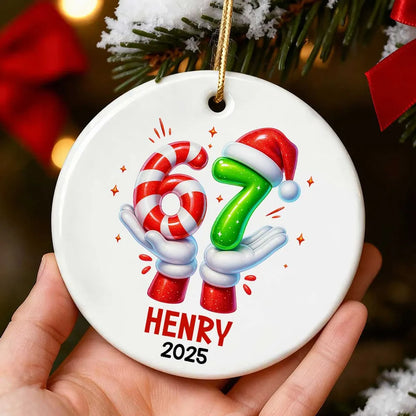 Personalized Ceramic Ornament with Six Seven Slang Design, Funny Gen Alpha Christmas Ornament, Unique Teen Gift for Tree Decorating & Holiday Laughs