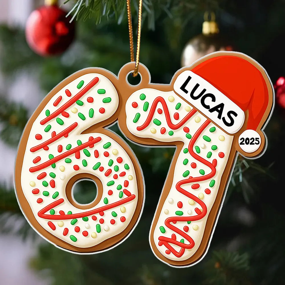Personalized Acrylic Ornament 67 Cookie Design with Santa Hat – Custom Teen Gift for Christmas Tree & Festive Decor