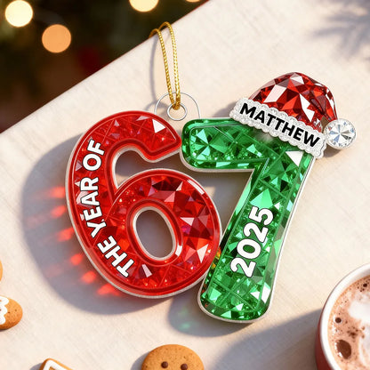 Personalized Number 67 Acrylic Ornament with Custom Name & Year – Celebrate with Meme Trend 67