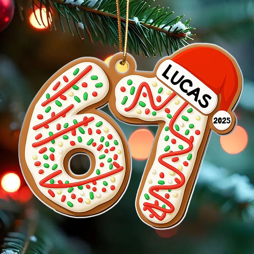 Personalized Acrylic Ornament 67 Cookie Design with Santa Hat – Custom Teen Gift for Christmas Tree & Festive Decor