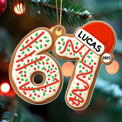 Personalized Acrylic Ornament 67 Cookie Design with Santa Hat – Custom Teen Gift for Christmas Tree & Festive Decor