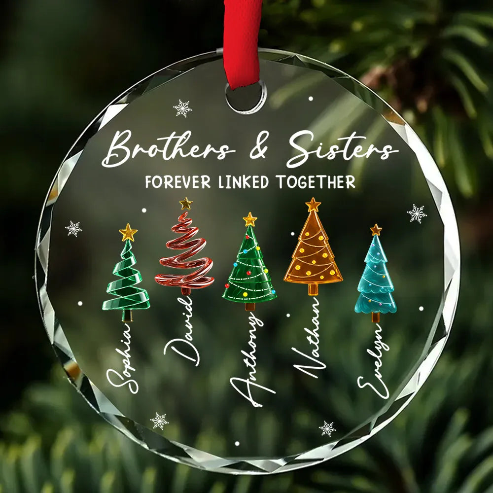 Crystal Ornament With Sibling Bond Quote & Snowy Trees, Personalized Creative Gift for Brother & Sister