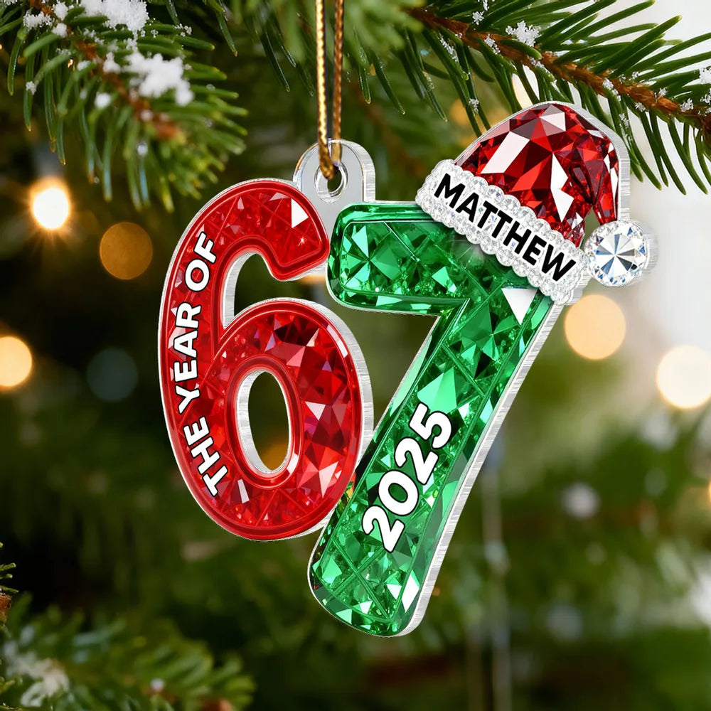 Personalized Number 67 Acrylic Ornament with Custom Name & Year – Celebrate with Meme Trend 67