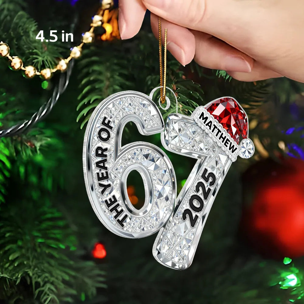 Custom 67 Acrylic Ornament With Santa Hat, Funny Gen Alpha Christmas Keepsake And Unique Gift For Kids Or Grandchildren
