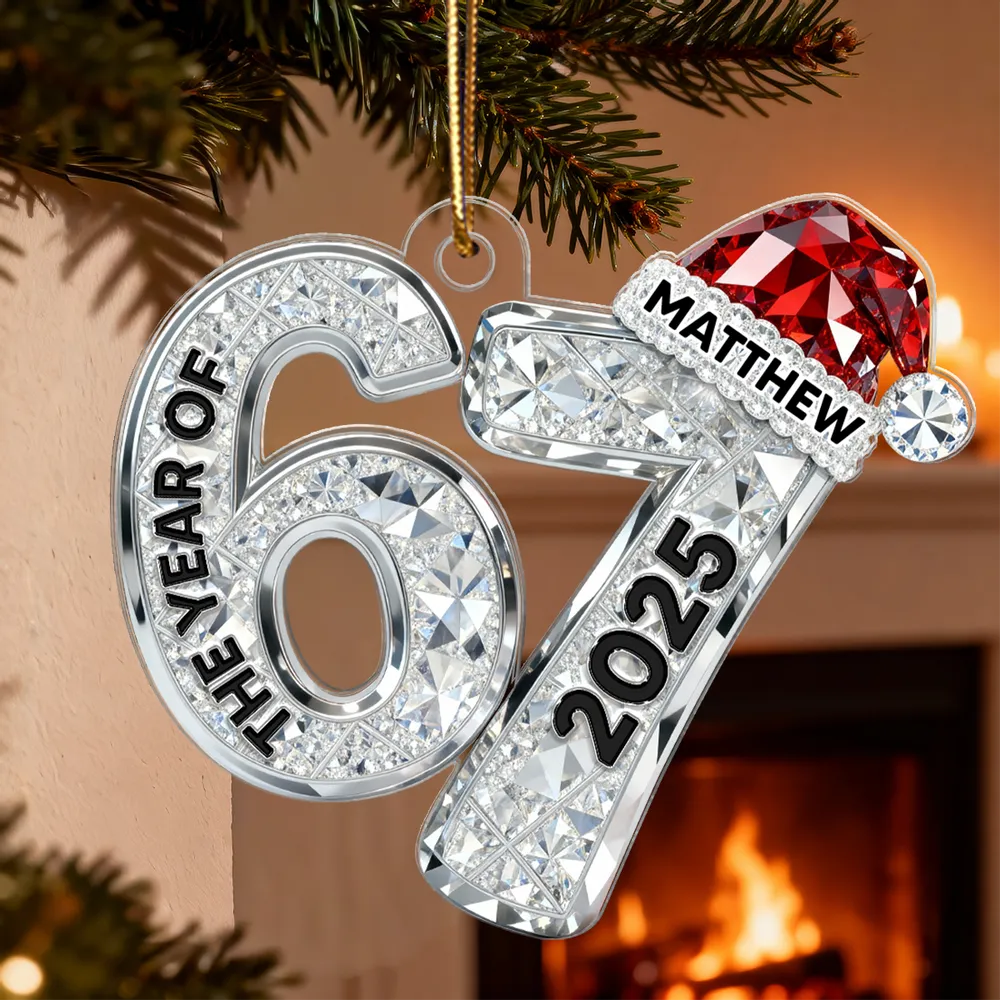 Custom 67 Acrylic Ornament With Santa Hat, Funny Gen Alpha Christmas Keepsake And Unique Gift For Kids Or Grandchildren