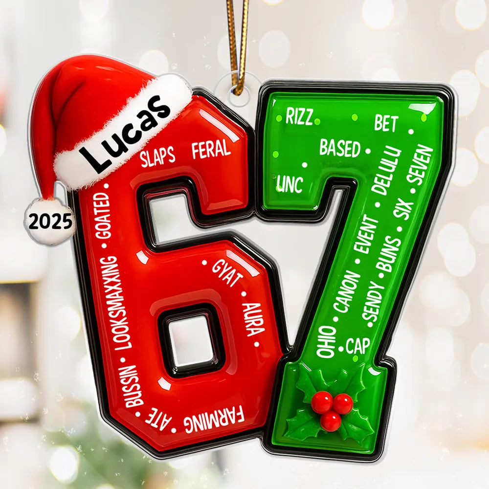 Personalized Acrylic Ornament With Santa Hat Number Design – Teen Slang Christmas Tree Decor – Fun Unique Gift For Teens Or Grandkids