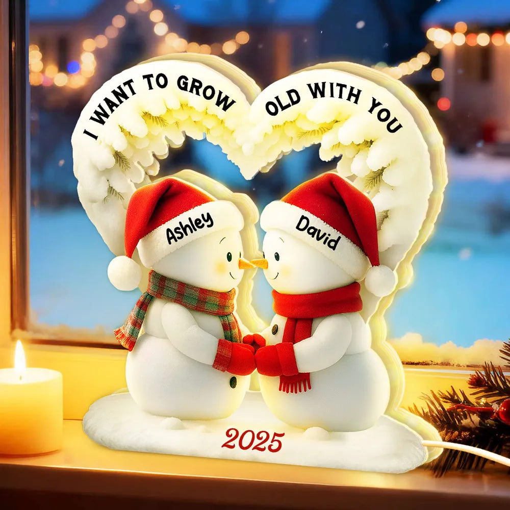 Acrylic Light Box Snowman Couple, From Our First Kiss Till Our Last Breath, Warm Glow Winter Decor, Unique Gift for Couples