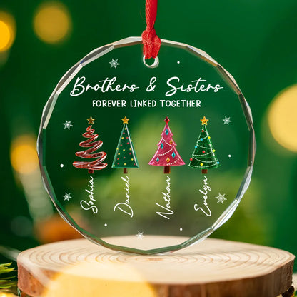 Crystal Ornament With Sibling Bond Quote & Snowy Trees, Personalized Creative Gift for Brother & Sister