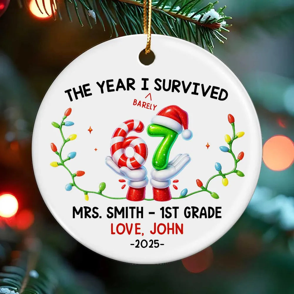 Personalized Ceramic Ornament with Six Seven Slang Design, Funny Gen Alpha Christmas Ornament, Unique Teen Gift for Tree Decorating & Holiday Laughs