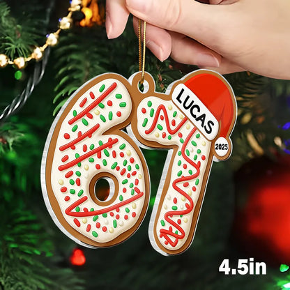 Personalized Acrylic Ornament 67 Cookie Design with Santa Hat – Custom Teen Gift for Christmas Tree & Festive Decor