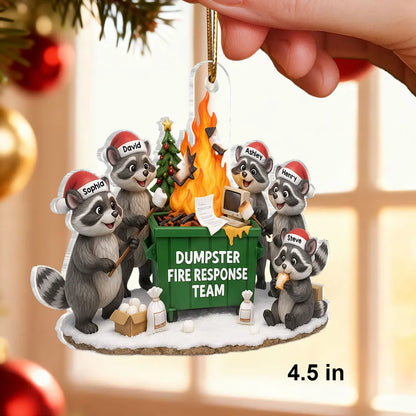 Custom Raccoon Dumpster Fire Response Team Acrylic Ornament, Hilarious Office Christmas Gift and Festive Home Decor