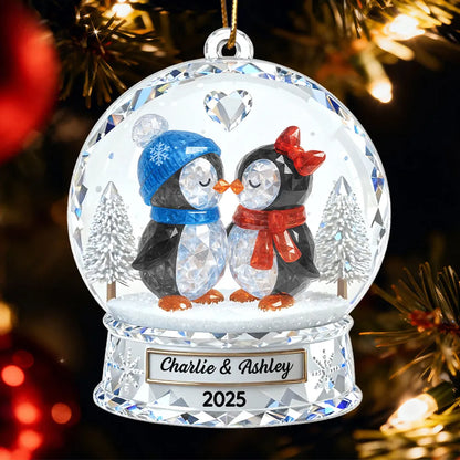 Custom Penguin Couple Acrylic Ornament for Christmas Tree, Cozy Winter Love Scene, Heartfelt Personalized Gift for Someone Special