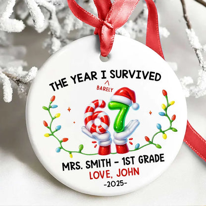 Personalized Ceramic Ornament with Six Seven Slang Design, Funny Gen Alpha Christmas Ornament, Unique Teen Gift for Tree Decorating & Holiday Laughs