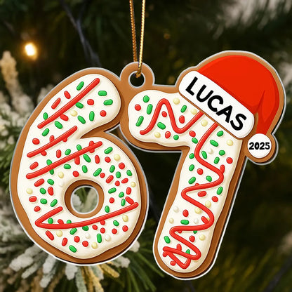 Personalized Acrylic Ornament 67 Cookie Design with Santa Hat – Custom Teen Gift for Christmas Tree & Festive Decor