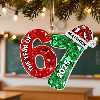 Personalized Number 67 Acrylic Ornament with Custom Name & Year – Celebrate with Meme Trend 67