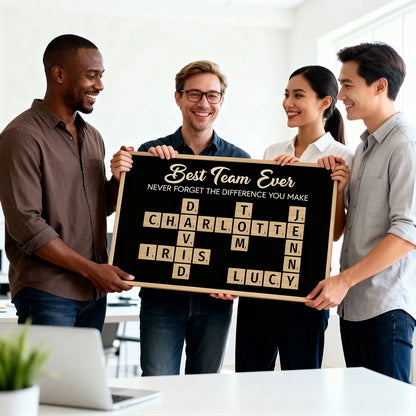 Best Team Ever Personalized Poster with Crossword Tile Art, Office Wall Decor, Meaningful Thank You Gift for Coworkers & Boss
