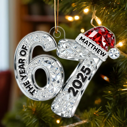 Custom 67 Acrylic Ornament With Santa Hat, Funny Gen Alpha Christmas Keepsake And Unique Gift For Kids Or Grandchildren
