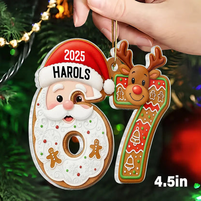 Custom Teen 6 7 Acrylic Ornament with Santa Claus & Reindeer, Funny Gen Z Christmas Tree Keepsake, Unique Gift for Kids