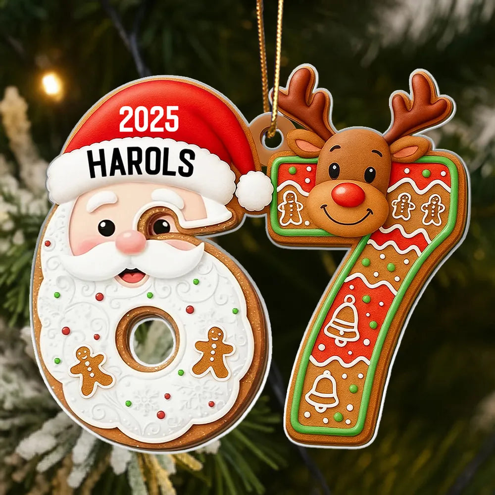 Custom Teen 6 7 Acrylic Ornament with Santa Claus & Reindeer, Funny Gen Z Christmas Tree Keepsake, Unique Gift for Kids