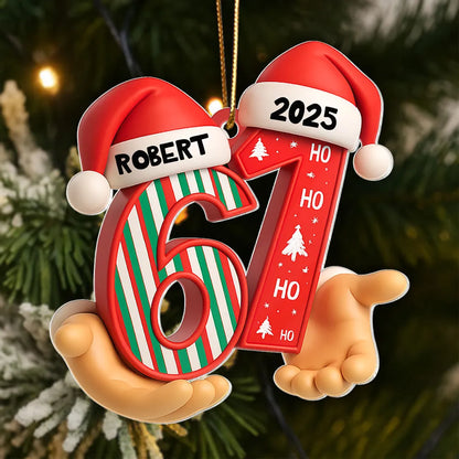 Personalized Acrylic Ornament with Santa Hat Numbers – Custom Age Christmas Tree Decor – Cute Festive Keepsake Gift