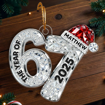 Custom 67 Acrylic Ornament With Santa Hat, Funny Gen Alpha Christmas Keepsake And Unique Gift For Kids Or Grandchildren
