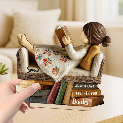 Wooden Plaque - Girl Reading on Sofa, Rustic Book Lover Decor, Personalized, Unique Gift for Daughter or Friend