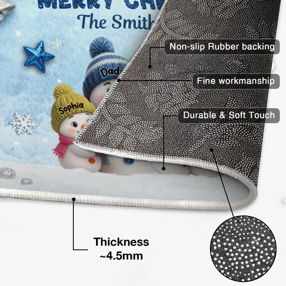 Doormat - Personalized Snowman Family Christmas Welcome, Non-Slip & Easy-Clean, cozy entryway decor, unique gift for families