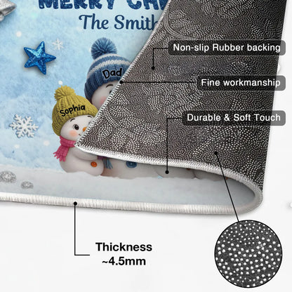 Doormat - Personalized Snowman Family Christmas Welcome, Non-Slip & Easy-Clean, cozy entryway decor, unique gift for families