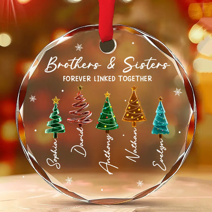 Crystal Ornament With Sibling Bond Quote & Snowy Trees, Personalized Creative Gift for Brother & Sister