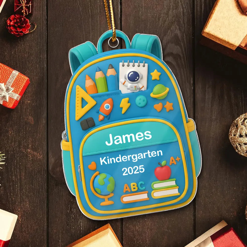 Personalized Acrylic Backpack Ornament for Kids – Cute School-Themed Holiday Gift