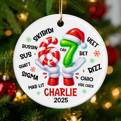 Personalized Ceramic Ornament with Six Seven Slang Design, Funny Gen Alpha Christmas Ornament, Unique Teen Gift for Tree Decorating & Holiday Laughs