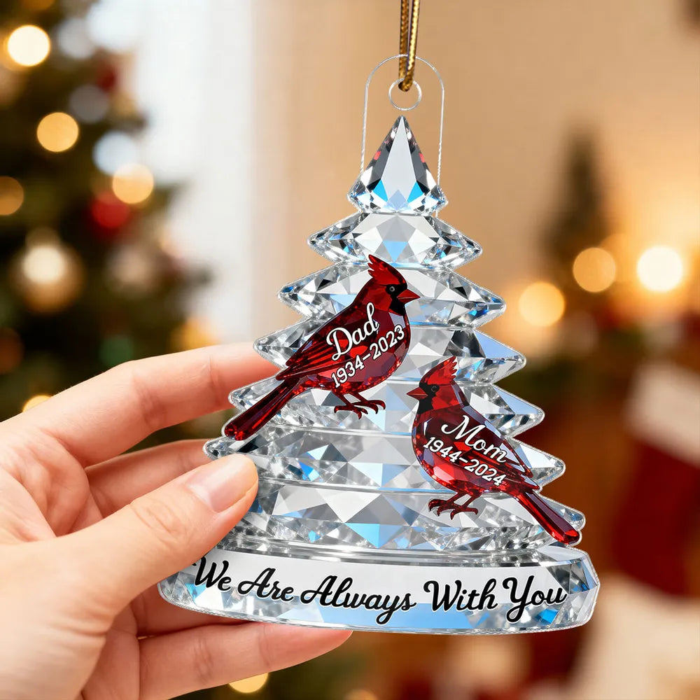 Acrylic Ornament Crystal-Style Tree with Red Cardinals, We Are Always With You Sympathy Gift for Family
