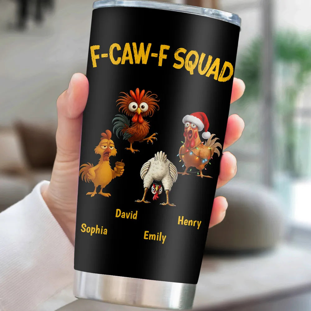 Personalized Insulated Travel Tumbler with Funny Chicken Squad Art, Keeps Drinks Hot or Cold, Unique Gift for Coffee Lovers