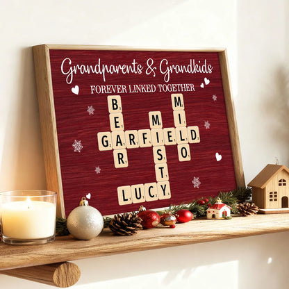Personalized Grandparents & Grandkids Poster, Crossword Wall Art Keepsake, Cozy Red Decor, Unique Gift for Christmas or Birthdays