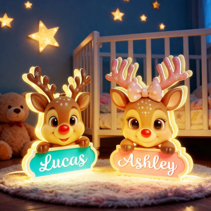 Acrylic Light Box Reindeer Nursery Lamp, Custom Cute Design, Warm Glow, Unique Christmas Gift for Children & Grandchildren