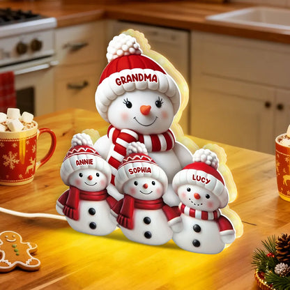 Snowman Family Acrylic Light Box – Cozy Christmas Décor, Heartwarming Gift for Grandparents