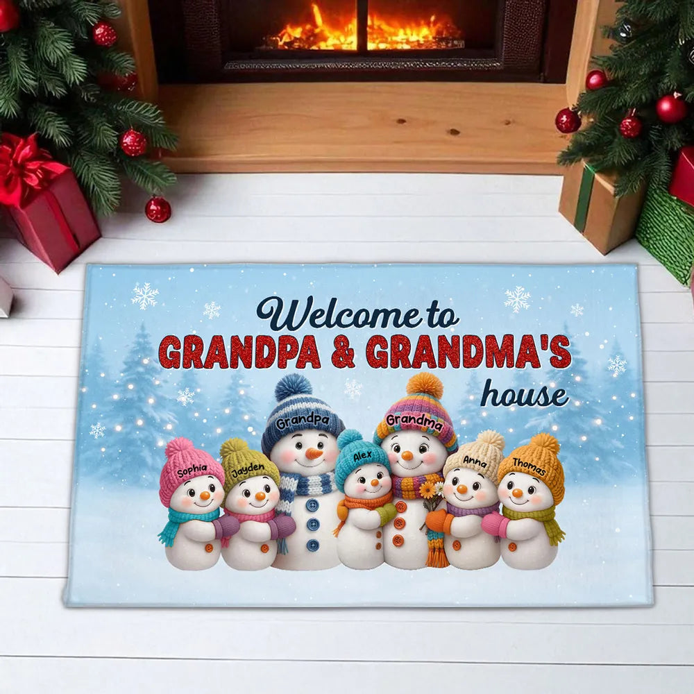 Welcome to Grandpa & Grandma’s House — Snowman Family Doormat, a Cozy Gift for Grandparents