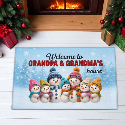Welcome to Grandpa & Grandma’s House — Snowman Family Doormat, a Cozy Gift for Grandparents