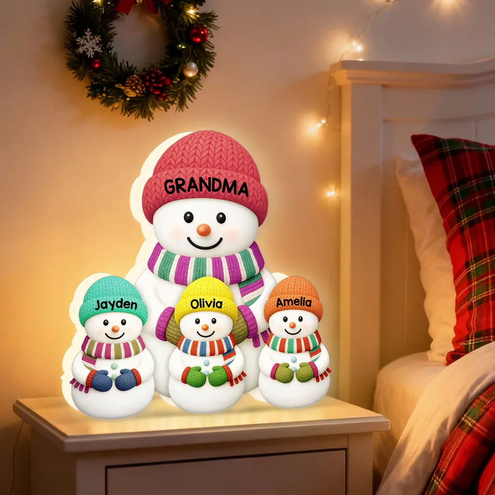 Acrylic Light Box Snowman Family, Personalized Christmas Decor with Soft Warm Glow, Unique Gift for Grandma & Grandpa