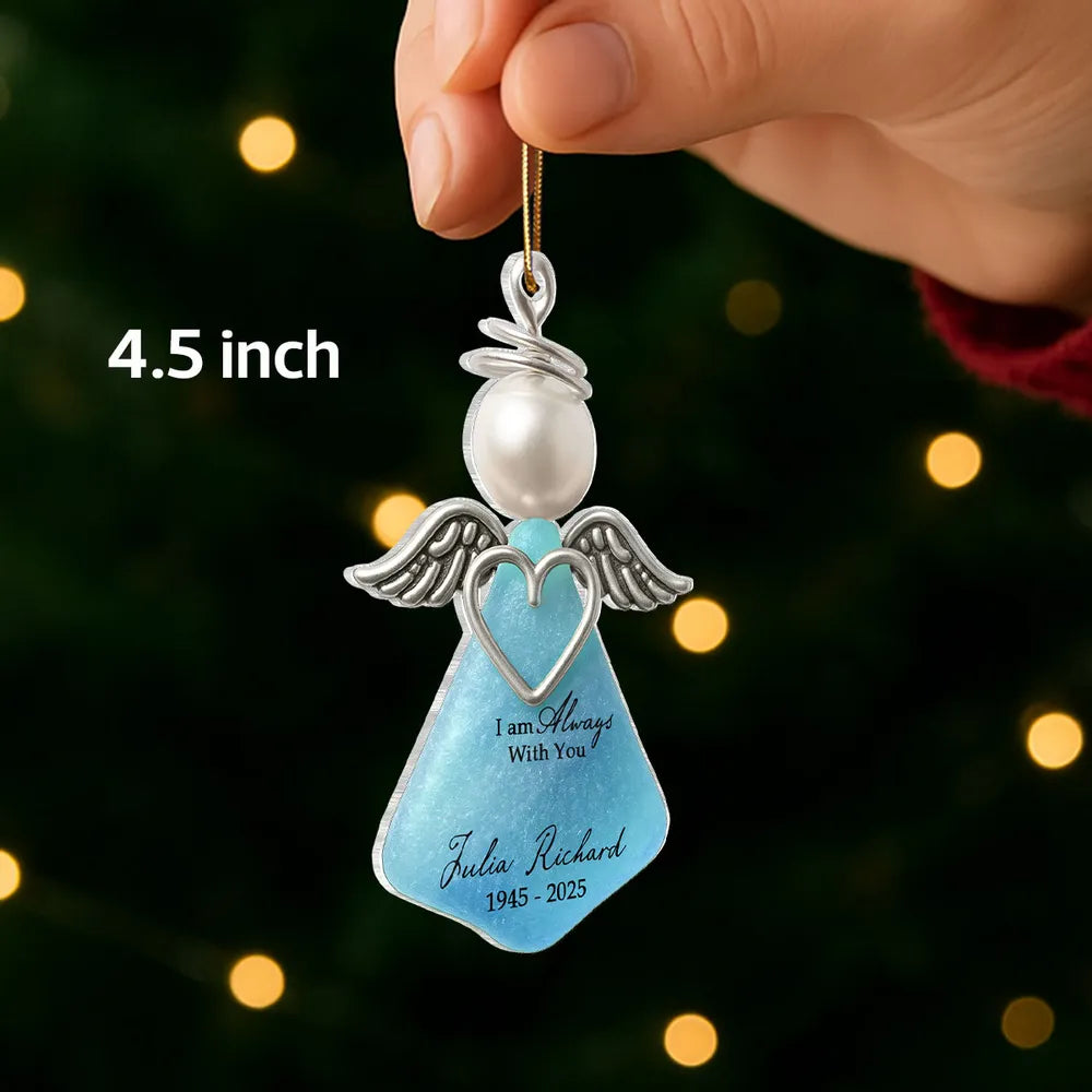 Personalized Acrylic Ornament, Hanging Silver Angel Memorial, Unique Candlelit Remembrance Gift for Family